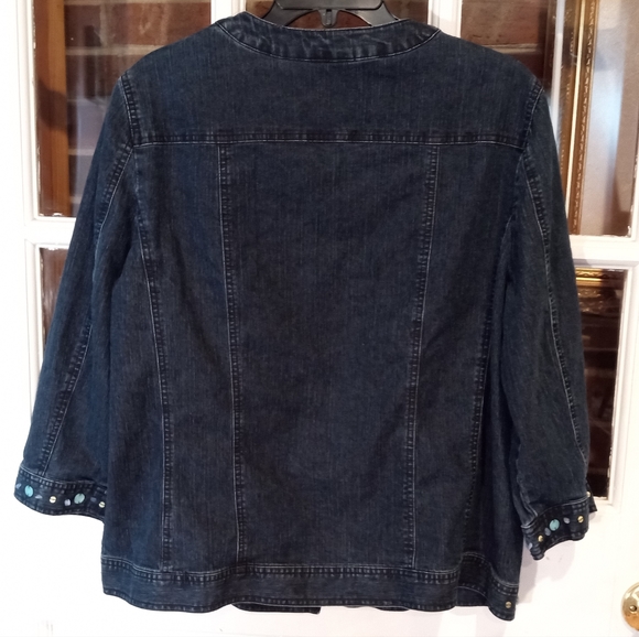 Alfred Dunner Blue Jean Jacket with 3/4 sleeve size 16 embroidered butterflies - Picture 3 of 11